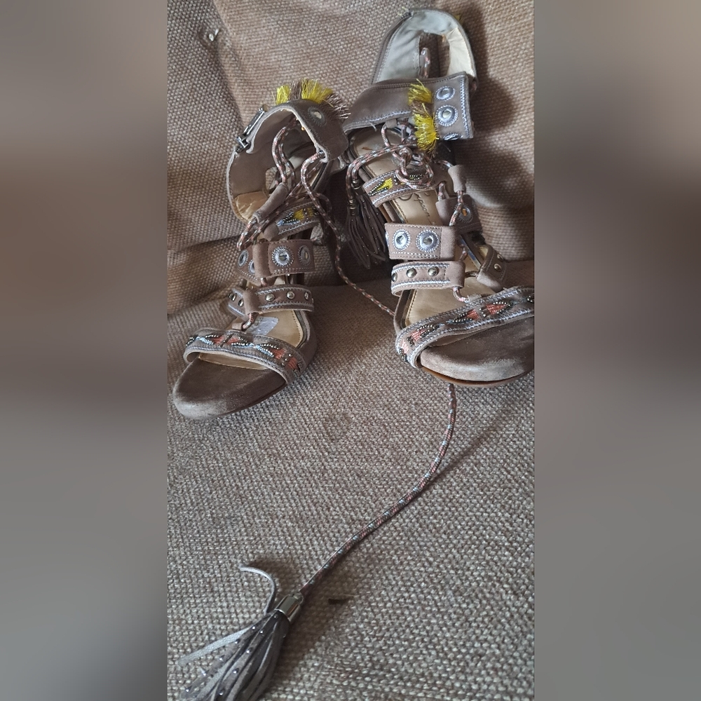 Jessica Simpson Tan Gladiator Sandals with Silver Studs